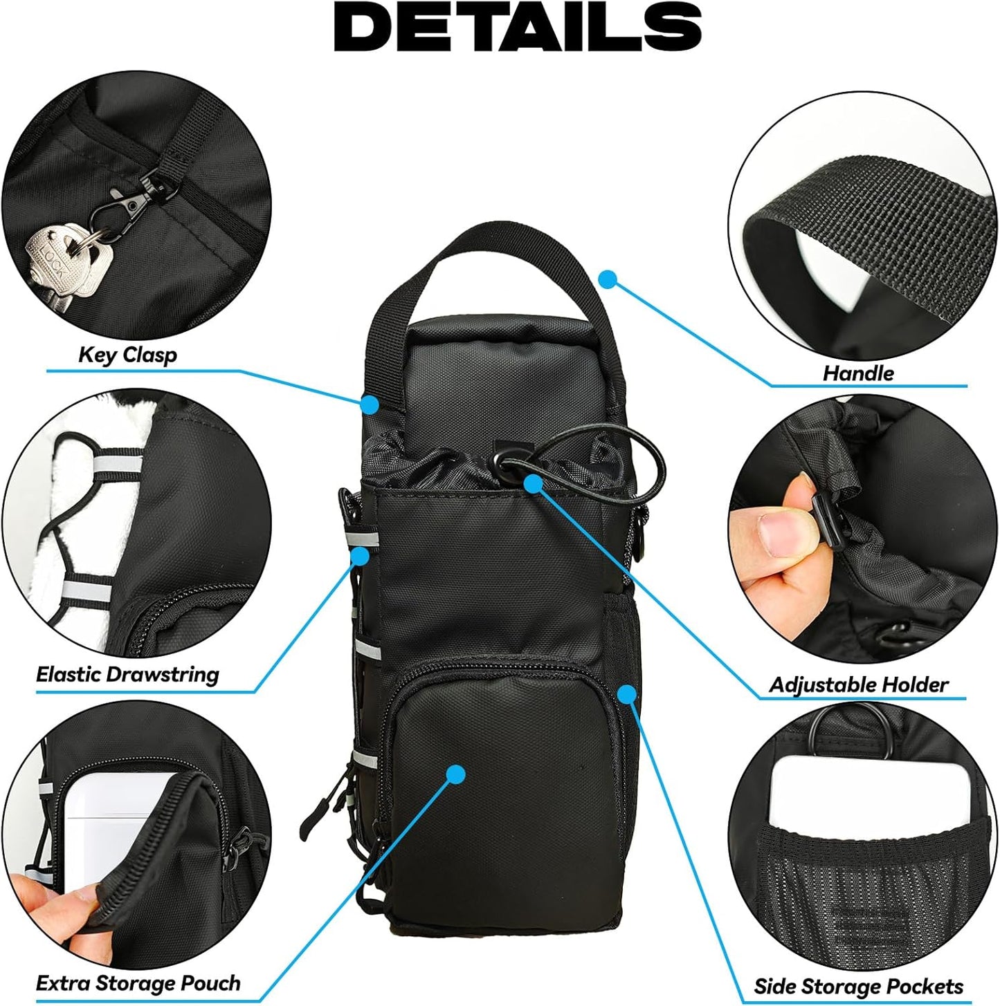JACZZO Magnetic Gym Bag for Men and Women, Magnetic Water Bottle Holder for Gym, Small Gym Bag, Gym Gifts for Women and Men (Black, <40 OZ)