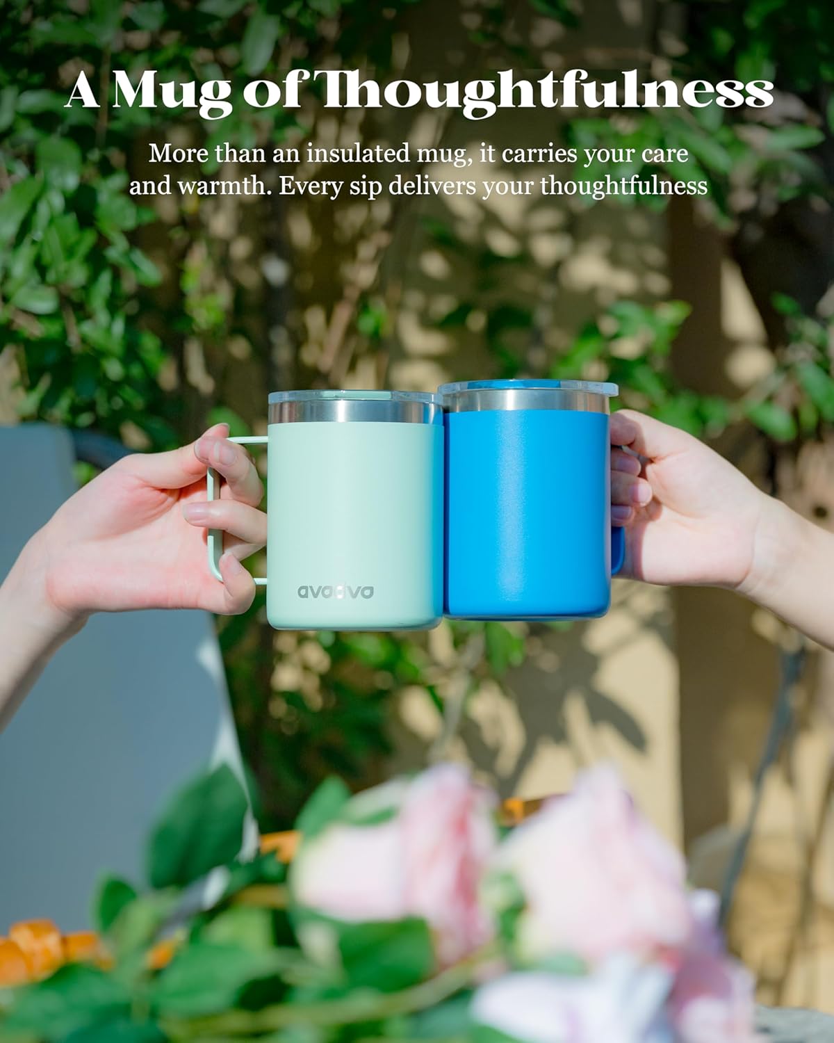 12oz Insulated Coffee Mug with Lid – Includes Two Lids, Stainless Steel Coffee Travel Mug with Handle, Double Wall Vacuum Insulated Camping Mug for Home, Office & Outdoor, Navy Blue