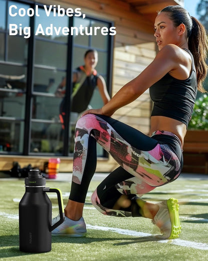 TOURIT 32oz Stainless Steel Wide Mouth Water Bottle, Double-Wall Vacuum Insulation with Spout Lid for Sports and Travel, Black