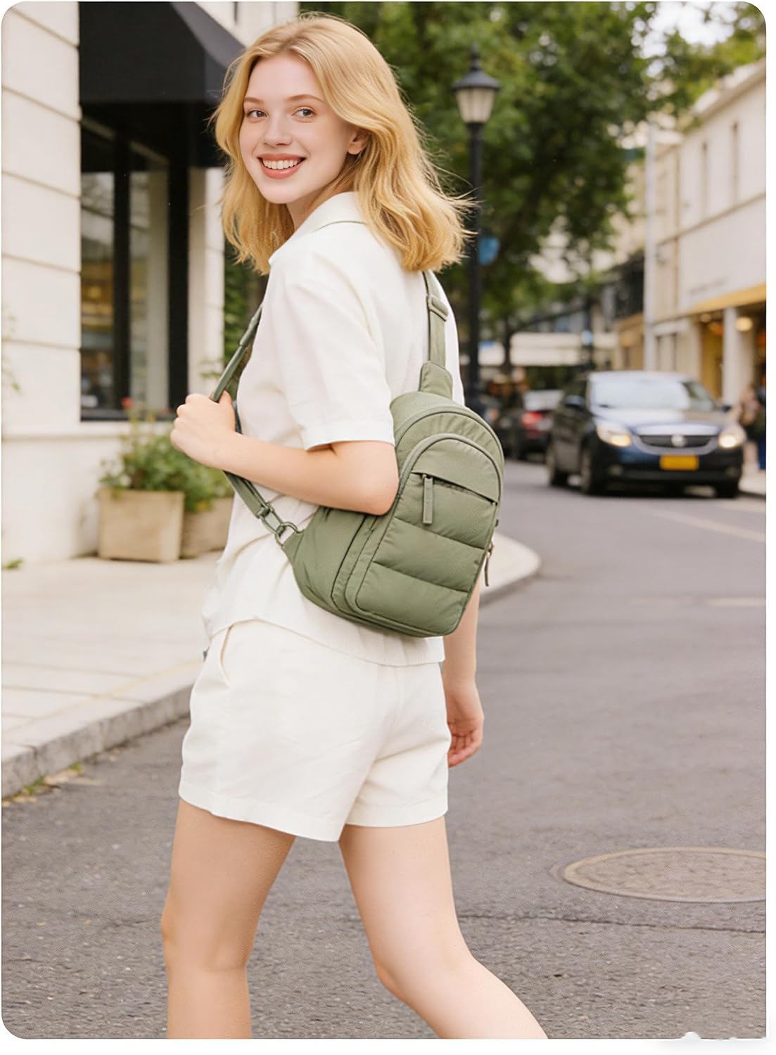 BAGSMART Small Sling Bag for Women, Puffer Crossbody Bag Purses Hobo Handbag Fanny Packs for Travel Hiking