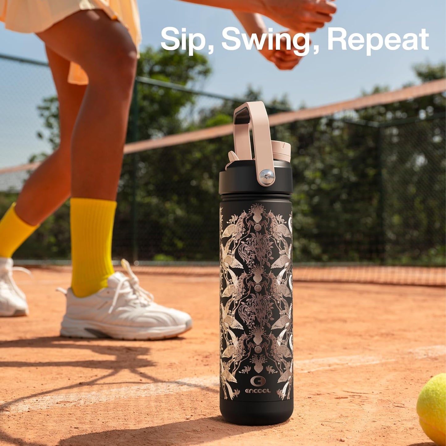 ENCOOL Insulated Water Bottle with Straw Stainless Steel Water Bottle, Leak-Proof, BPA-Free, Double Wall Vacuum Keeps Cold for 24 Hours for Sports, Travel, School (26 oz, Cotton Candy) - Colors A