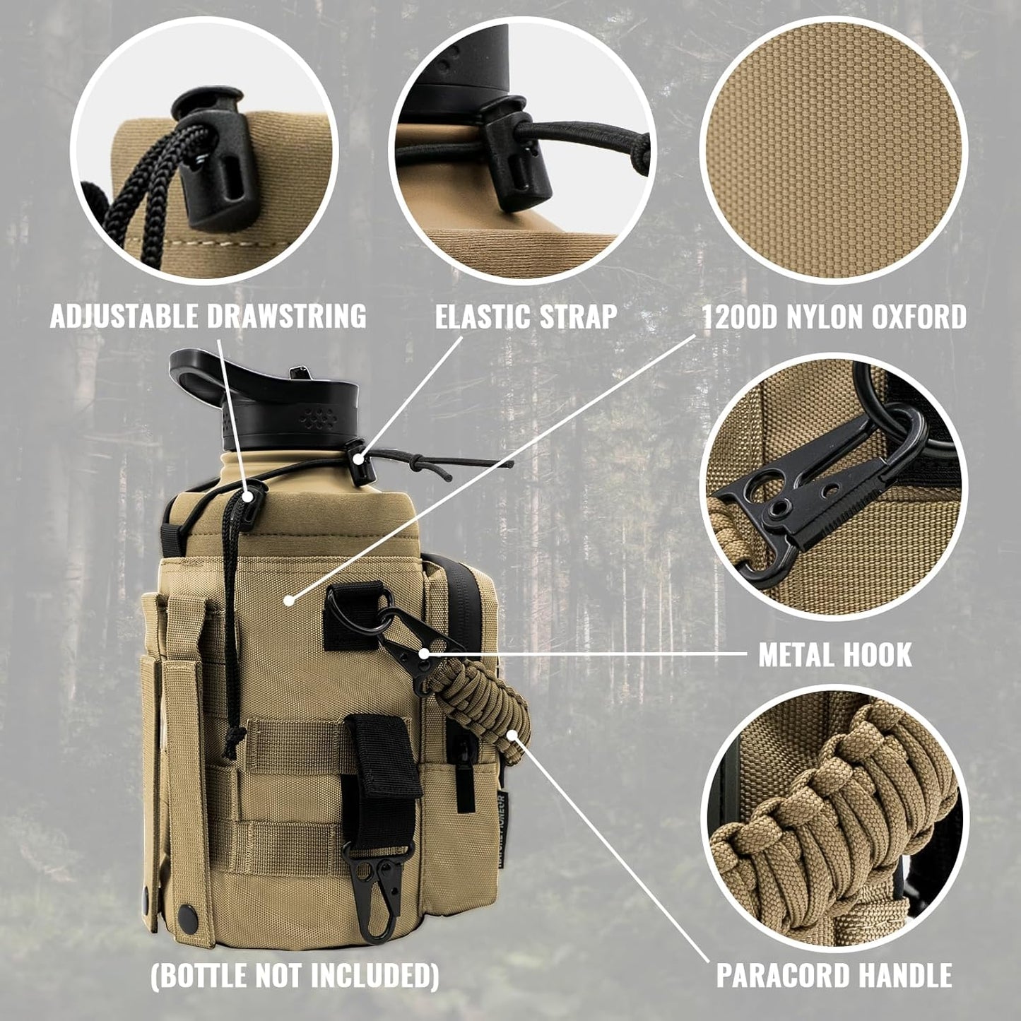NATURE PIONEOR 32 64 128oz Tactical Water Bottle Pouch, Multi-Function Tactical Water Bottle Bag with Adjustable Shoulder Strap, Half/One Gallon Molle Strap Carrier Holder