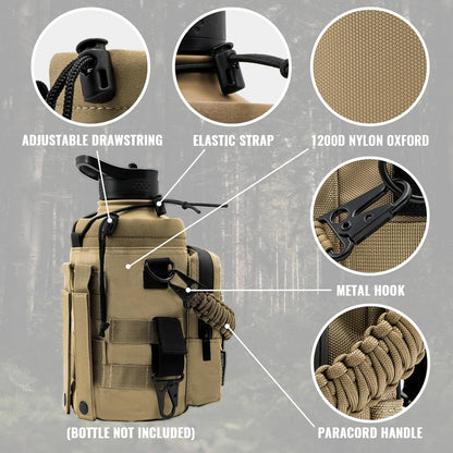 NATURE PIONEOR 32 64 128oz Tactical Water Bottle Pouch, Multi-Function Tactical Water Bottle Bag with Adjustable Shoulder Strap, Half/One Gallon Molle Strap Carrier Holder