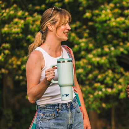 RTIC 30 oz Road Trip Tumbler Double-Walled Ceramic Lined InsulatedStainless Steel Portable Travel Coffee Mug Cup with Lid, Handle and Straw, Periwinkle Bouquet