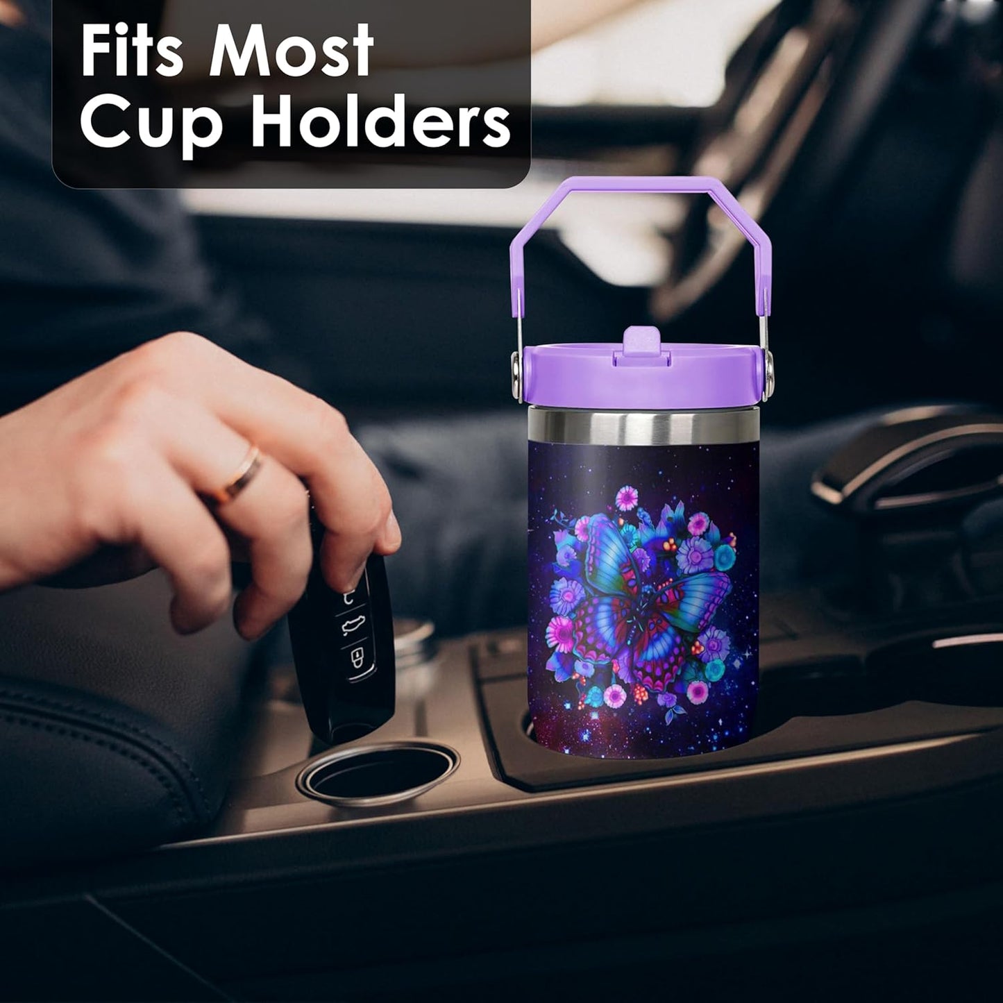 30 oz Peacock Blue Flip Straw Tumbler with Top Handle for Peacock Blue Lover Resuable Vacuum Insulated Flip Top Water bottle for Home Office Car