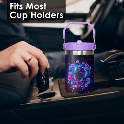 30 oz Peacock Blue Flip Straw Tumbler with Top Handle for Peacock Blue Lover Resuable Vacuum Insulated Flip Top Water bottle for Home Office Car