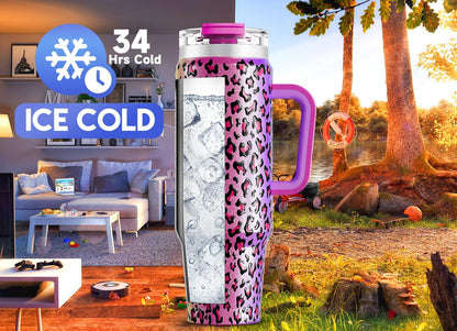 Meoky 32 oz Tumbler with Handle, Insulated Tumbler with Lid and Straw, Stainless Steel Travel Mug, Keeps Cold for 24 Hours, 100% Leak Proof, Fits in Car Cup Holder (Night)