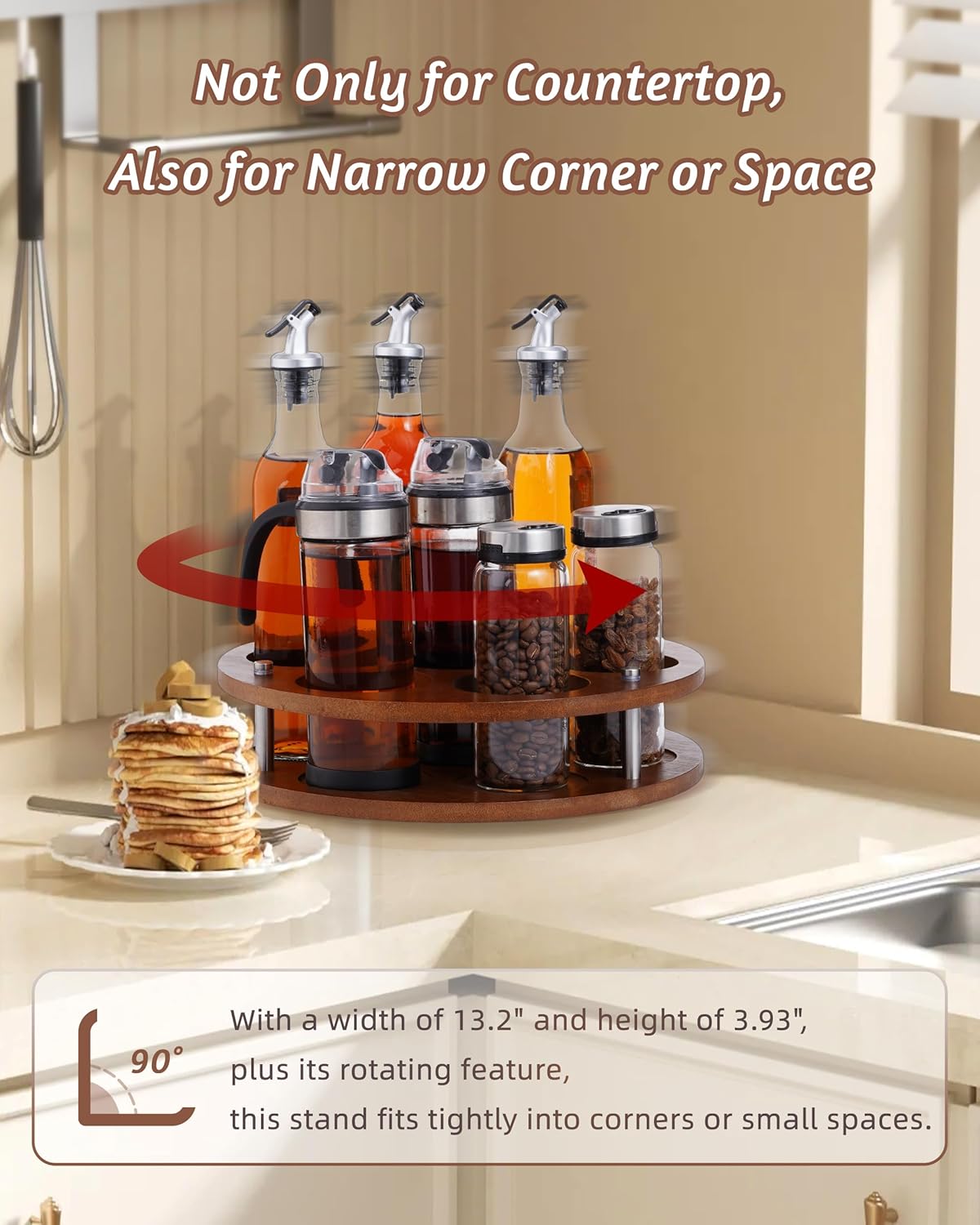 Rotating Wood Tumbler Organizer, 30 oz 40 oz Spinning Turnable Tumblers Holder, 360° Rotatable 7 Large Cups Bottle Tumbler Storage Display Stand, Rotate Syrup Organizer for Cabinet Countertop