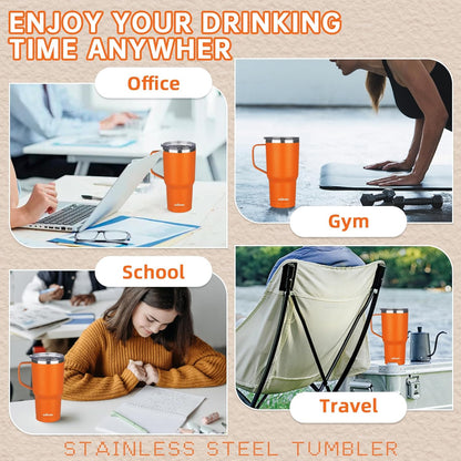 20 oz Insulated Coffee Mug with Ceramic Coating, Stainless Steel Travel Mug Tumbler with Handle Lid and Straw, Double Wall Leak-Proof Coffee Travel Mug Keeps Drink Hot and Cold (Black)
