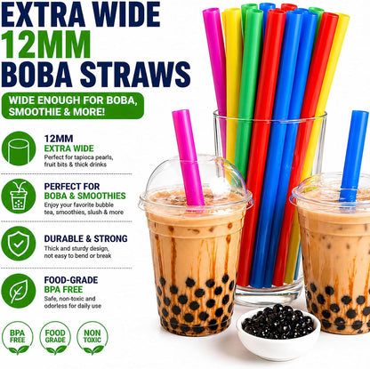 ALINK 100 Extra Large Plastic Bubble Tea Smoothie Straws, 1/2" Wide X 8 1/2" Long Jumbo Boba Straws for Milkshakes, Milk Tea, Slush, Juice, Party