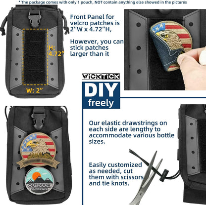 WICKTICK Molle Water Bottle Holder Pouch 16 24 32 40 64 oz - Multi-Purpose Tactical Fuel Bottle Bag, Adjustable Size for Outdoor Activities, Adapted to Backpack/Vest/Belt
