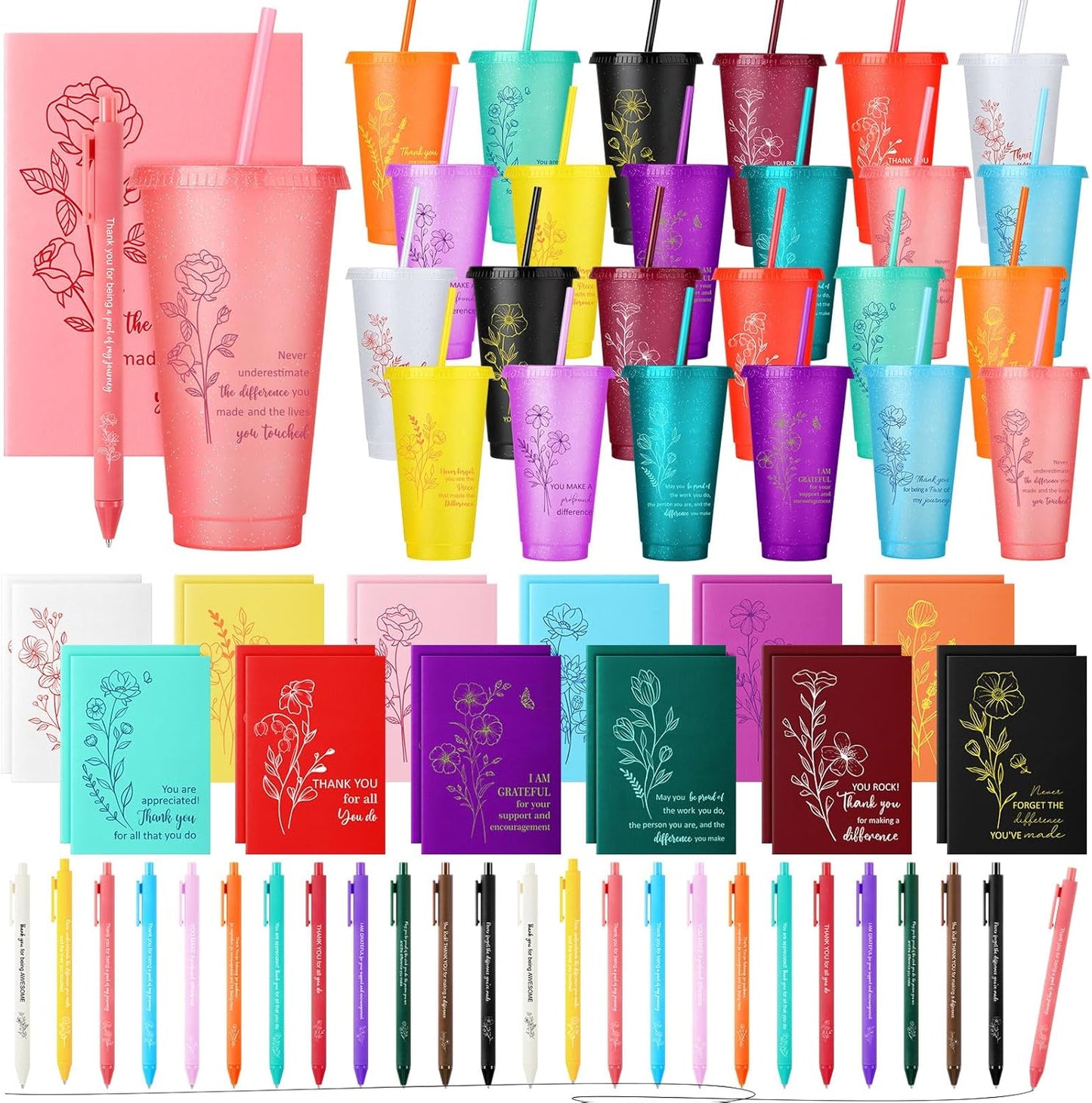Feifeiya 72 Pcs/ 24 Set Bible Verse Gifts Bulk 24 oz Father's Day Christian Plastic Tumbler with Lids and Straws Inspirational Prayer Notepads Religious Pen Church Cups Gift for Christian Party Favors