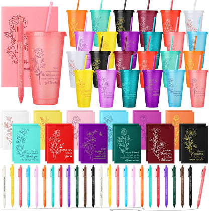 Feifeiya 72 Pcs/ 24 Set Bible Verse Gifts Bulk 24 oz Father's Day Christian Plastic Tumbler with Lids and Straws Inspirational Prayer Notepads Religious Pen Church Cups Gift for Christian Party Favors