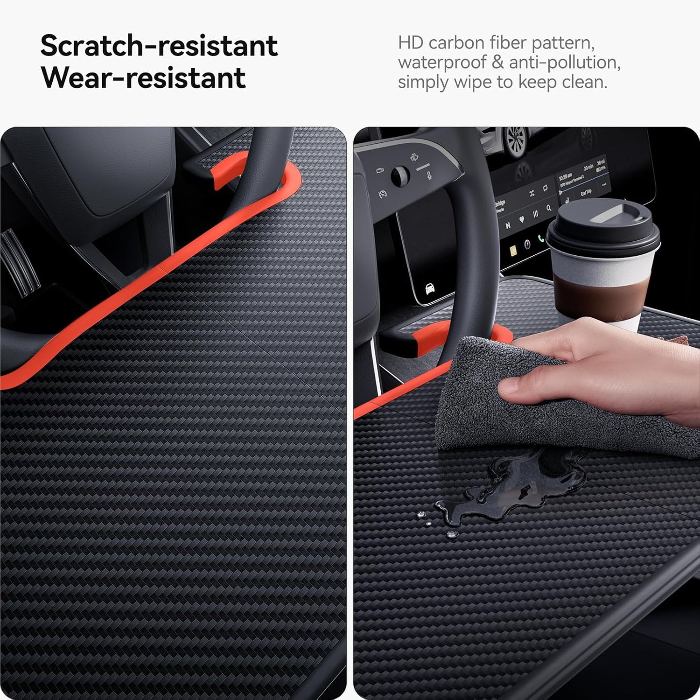 YONZEE 2-in-1 Car Steering Wheel Desk Tray & Car Seat Gap Filler Organizer – Foldable Carbon Fiber Look Table for Laptop, Eating Food, Writing – for Standard Round Steering Wheels
