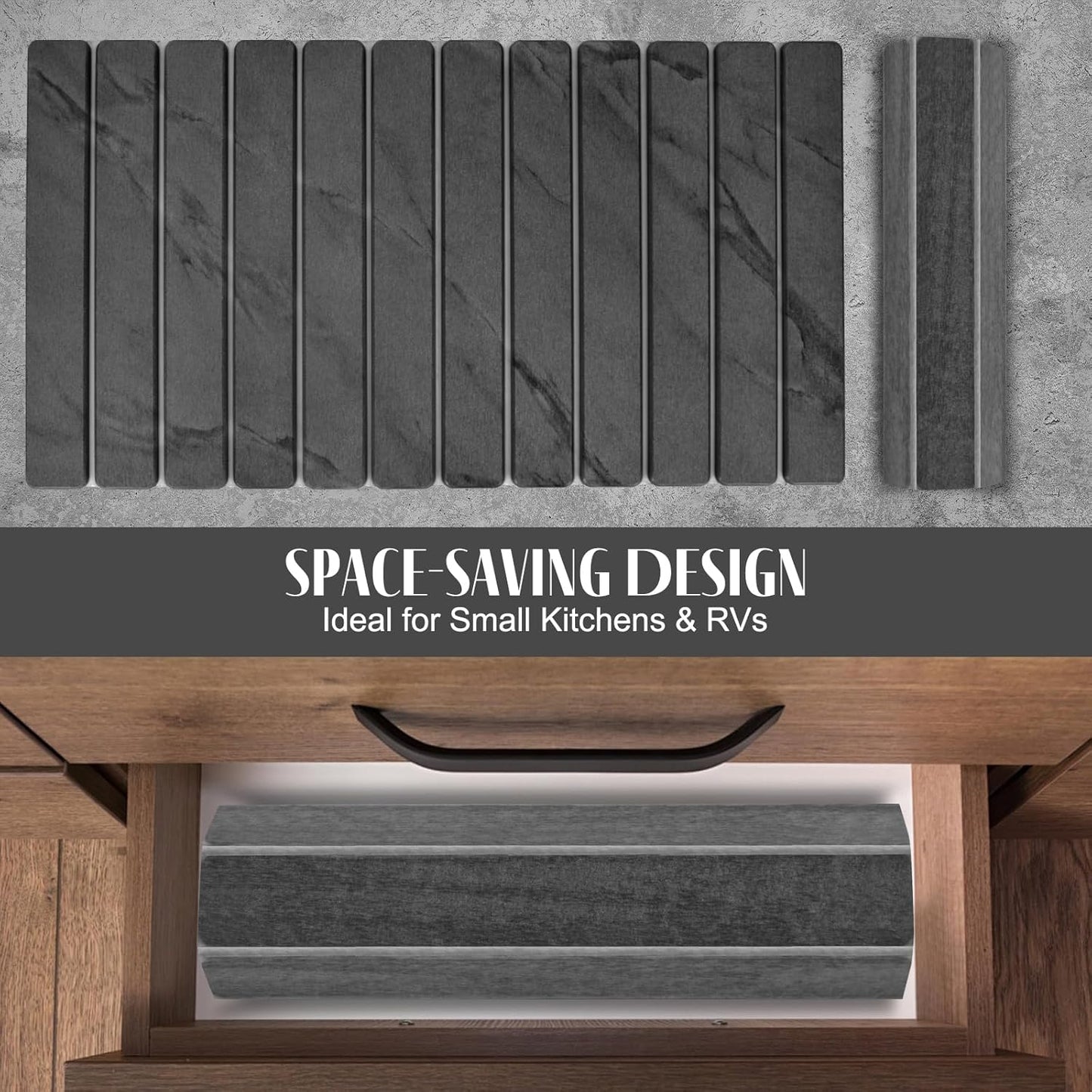 Extra Large Stone Dish Drying Mat for Kitchen Counter, Foldable Quick Dry Dish Drying Mats, Absorbent Diatomaceous Earth Stone Drying Mats for Plate Rack Bottles Cups (Gray Marble 28"×16" & 8"x4")
