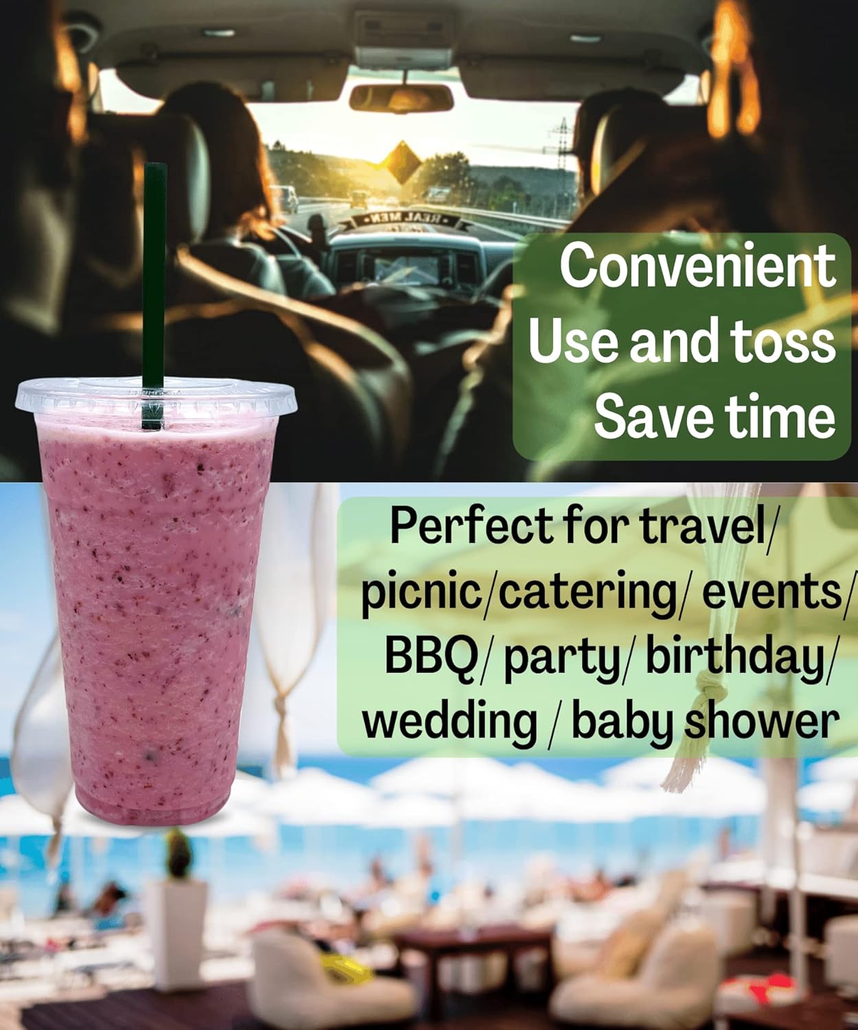 Cappatua 20 oz Clear Plastic Cups with Lids and STRAWS, Disposable Drinking Cups for Cold Drinks, Iced Coffee, Milkshakes, Smoothies, 25 Sets