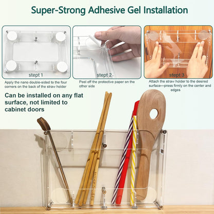Acrylic Straw Holder for Cabinet Door & Wall – Kitchen Organizer Dispenser for Reusable Straws, Cupboard Storage Container for Drinking Straws & Small Accessories