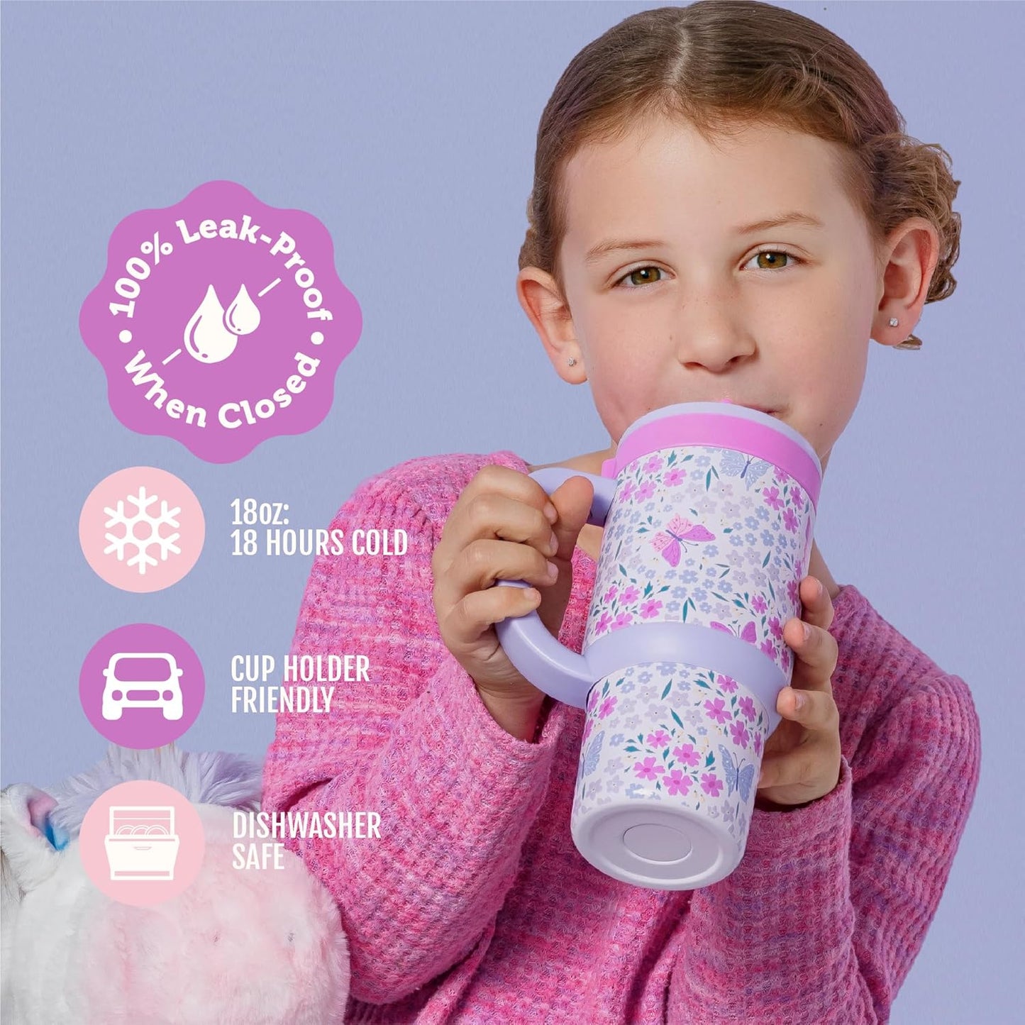 Ello Oasis 18oz Kids Tumbler with Handle & Retracting Straw, 100% Leakproof Reusable Insulated Stainless Steel Cup, Gifts for Teens Girls Boys, Keeps cold for 18 Hours, Cup Holder Friendly, Glacier