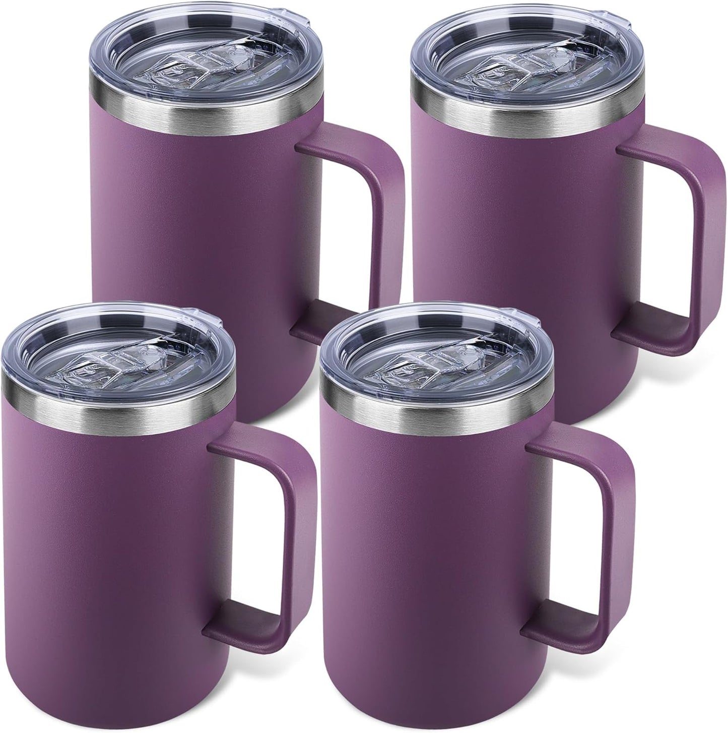 22oz Insulated Coffee Mug with Handle & Leak-Proof Lid - Double Wall Stainless Steel Travel Tumbler for Commute/Office/Home, Orange, 1 Pack