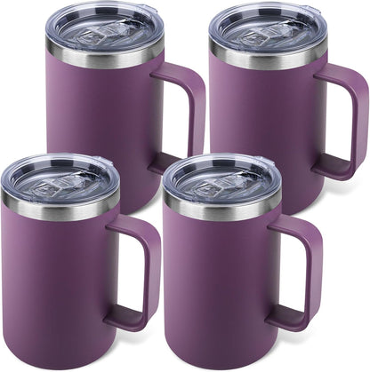 22oz Insulated Coffee Mug with Handle & Leak-Proof Lid - Double Wall Stainless Steel Travel Tumbler for Commute/Office/Home, Orange, 1 Pack