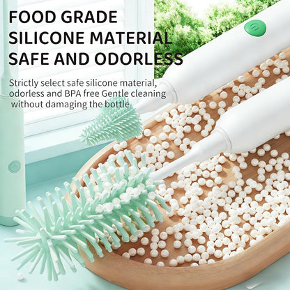 Rechargeable Electric Bottle Brush with Stand - 360° Spin Silicone Cleaner for Baby Bottles, Breast Pumps & Small Household Containers (Sea Blue)