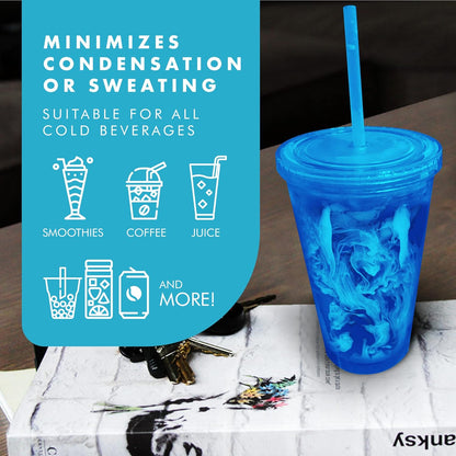 Simple Green Solutions - Customizable Paper Insert Acrylic Double Wall Cup for Cold Drinks, Clear Reusable Cups with Lids & Straws, Insulated Plastic Tumblers with Lids & Straw, Acrylic Tumblers, 16oz