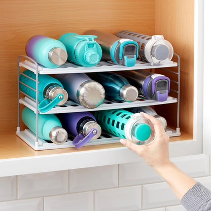 YouCopia UpSpace Water Bottle and Travel Mug Cabinet Organizer, Adjustable Storage Rack for Kitchen Organization, 3-Shelf