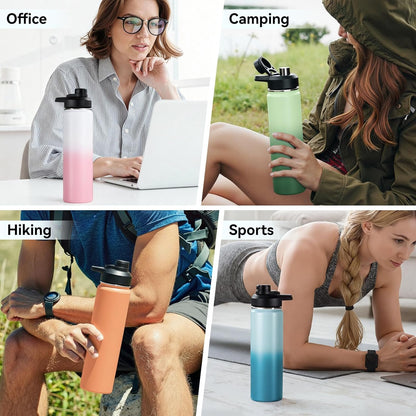 Fijinhom 24 oz Insulated Water Bottle with Handle, 304 Stainless Steel Water Bottles with Wide Mouth, Double Wall Vacuum Sports Water Bottle, BPA Free, Keep Cold and Hot, Black | with Handle
