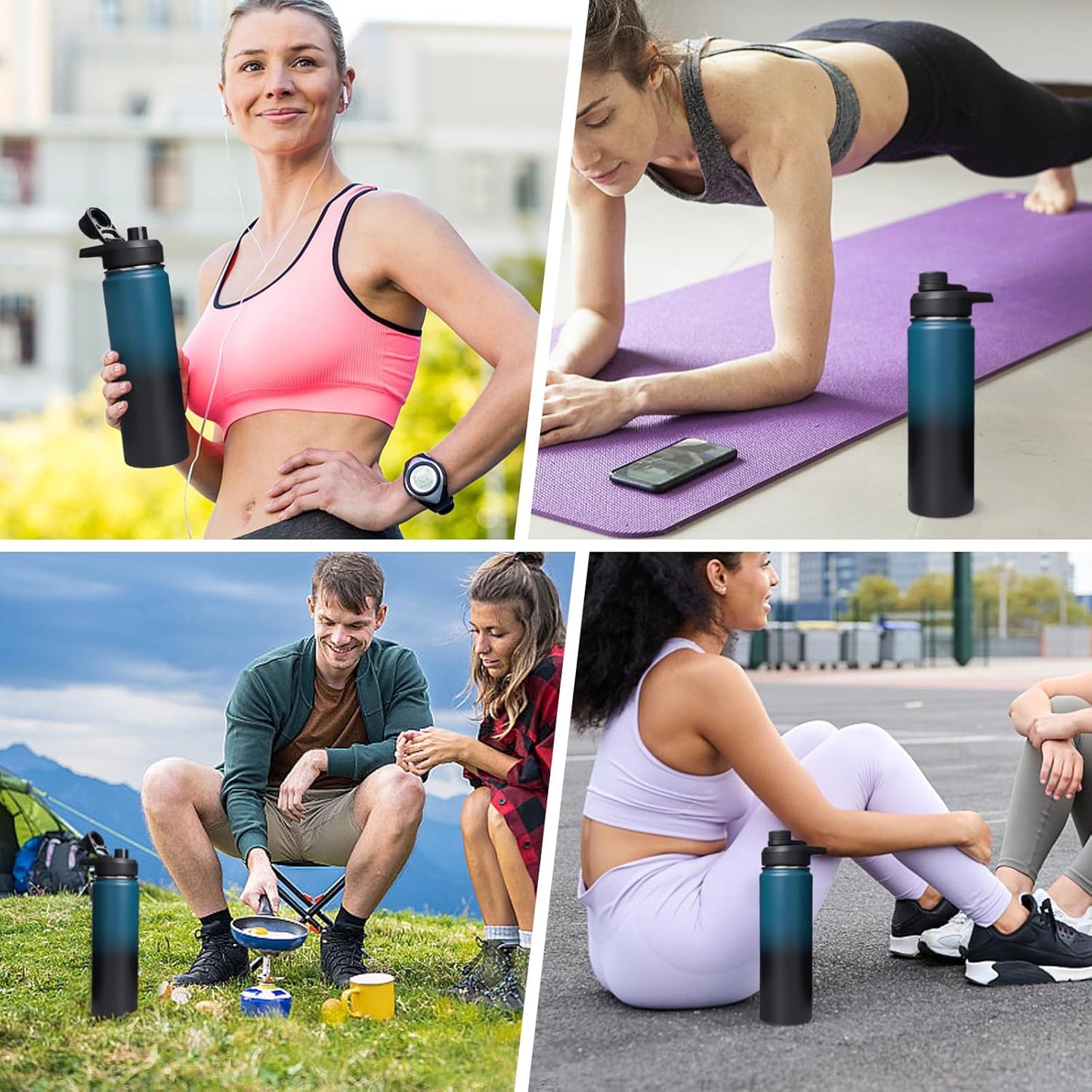 Fijinhom 24 oz Insulated Water Bottle with Handle, 304 Stainless Steel Water Bottles with Wide Mouth, Double Wall Vacuum Sports Water Bottle, BPA Free, Keep Cold and Hot, Black | with Handle