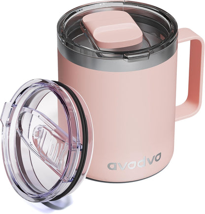12oz Insulated Coffee Mug with Lid – Includes Two Lids, Stainless Steel Coffee Travel Mug with Handle, Double Wall Vacuum Insulated Camping Mug for Home, Office & Outdoor, Navy Blue
