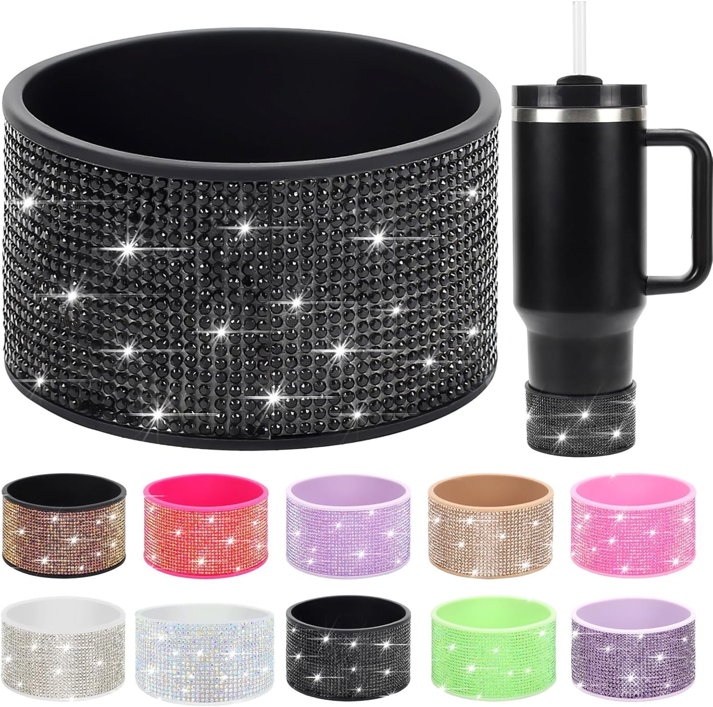 Rhinestone Silicone Boot for 40oz 30oz Stanley Quencher, Anti-Slip Silicone Protector for Qunercher Pro Tour Flip 40oz 30oz, Cup Accessories for 2.75-2.95 inch Trapezoidal Cylinder Base
