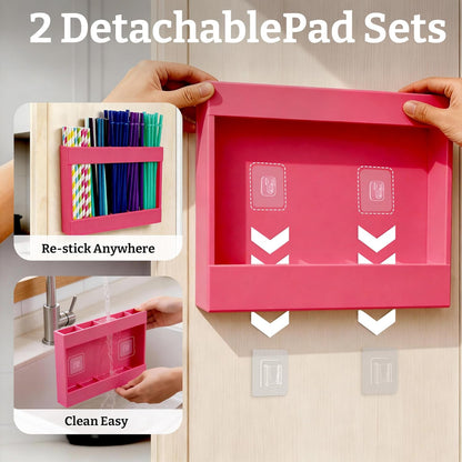 9.5” Large Acrylic Straw Holder for Cabinet Door with Detachable Ultra Sticky Adhesive Squares and Stickers, 2026 Reusable Straws Organizer Storage Dispenser for Kitchen Counter Cupboard