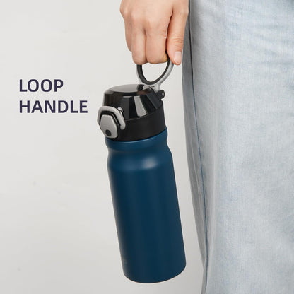Konokyo 18 oz Insulated Water Bottle with Straw Lid, Stainless Steel Vacuum Sports Water Bottle, Leak-Proof Reusable Metal Flask with Carry Loop, BPA-Free Travel Bottle for Gym, School, Office