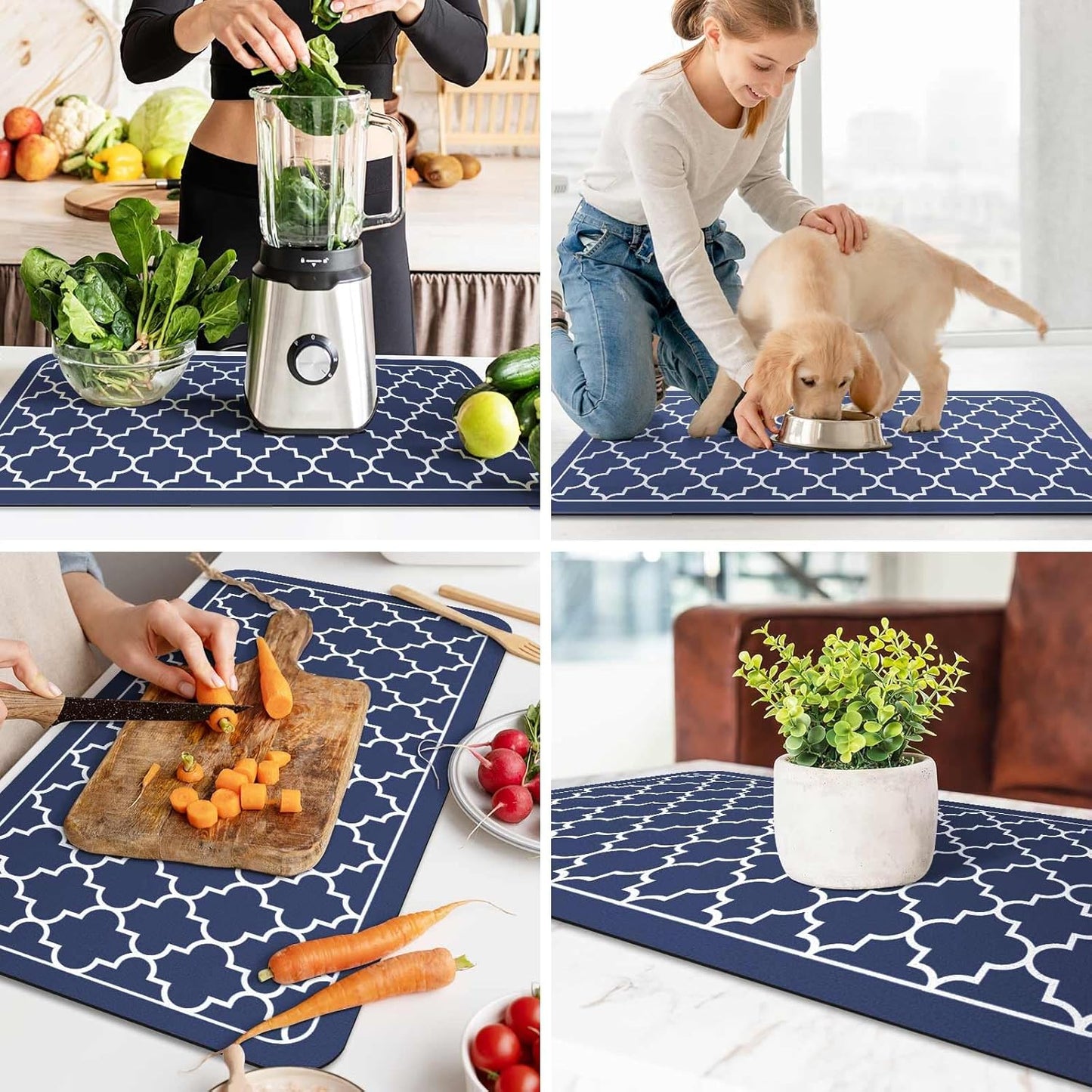 WISELIFE Dish Drying Mat Super Absorbent Drying Mat Large Dish Drying Mats for Kitchen Counter Easy Clean Dish Mat Kitchen Drying Mat15"x 18" Stylish Grey