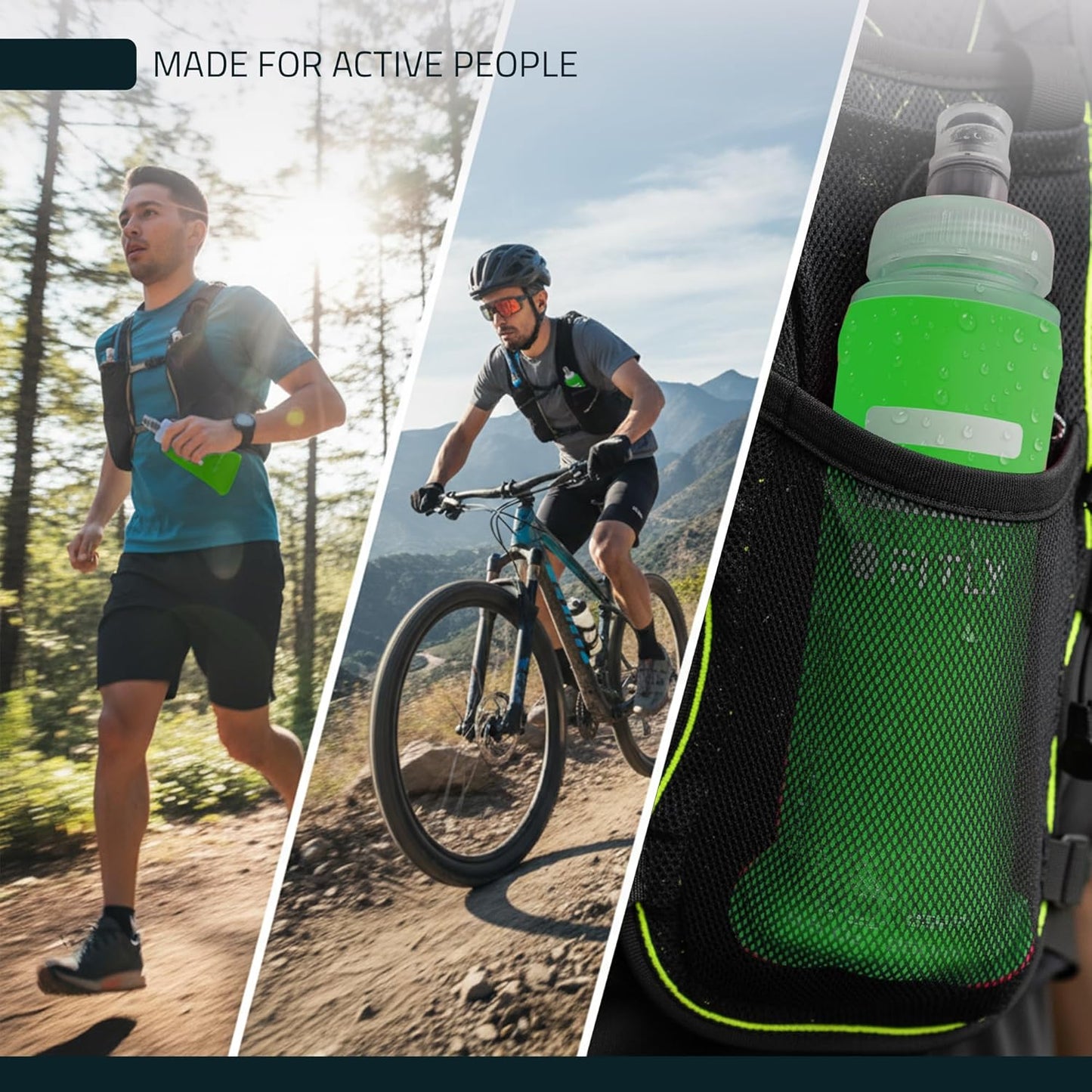 FITLY Soft Flask - Shrink As You Drink Soft Water Bottle for Hydration Pack - Folding Water Bottle Ideal for Running, Hiking, Cycling, Climbing & Rigorous Activity