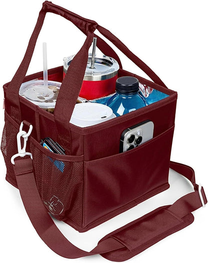 Reusable Drink Carrier with Handle – Tip-Resistant 4 Cup Carrier with Shoulder Strap for Delivery – Insulated, Foldable, Adjustable Dividers – Portable Caddy Tote Bag, Drink Holder for Car