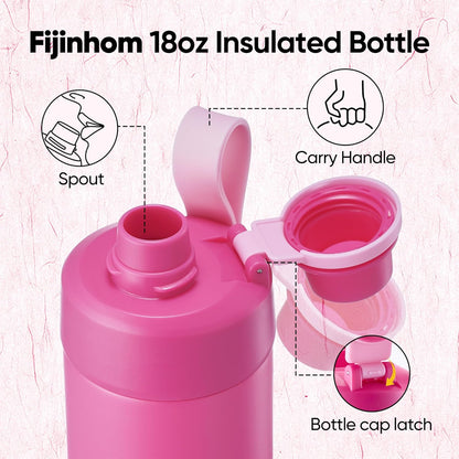 Fijinhom 18 oz Insulated Water Bottle with Handle, 304 Stainless Steel Double Wall Vacuum, Keep 24H Cold, Leak Proof, BPA-Free,with Lid & Non-Slip Bottom for Outdoor, Sports, Work, Travel (Black)