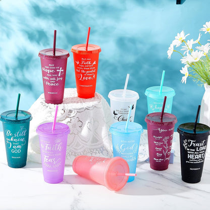Uiifan 30 Pcs Christian Gifts Cups Bulk for Women, 24oz Bible Verse Christian Tumblers with Lids and Straw, Religious Church Gifts for Mother's Day (Fresh Color,Bible)