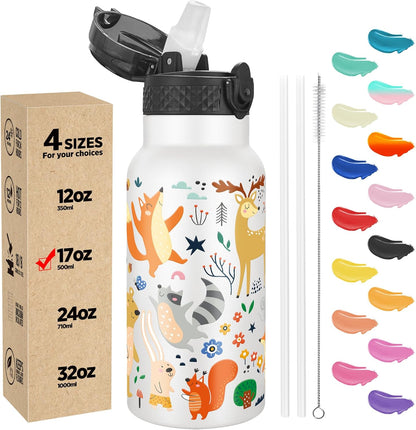 Han's Bottle Sports Water Bottle - 24 Oz, Straw Lid, Leak Proof, Vacuum Insulated Stainless Steel, Double Walled, Thermo Mug,Black