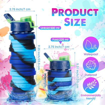 CHENGU 5 Pcs Collapsible Water Bottles 16 oz Portable Foldable Water Bottles Silicone Leak Proof Travel Water Bottle Reusable Sports Water Bottle with Metal Clip for Camping Hiking Travel (Colorful)