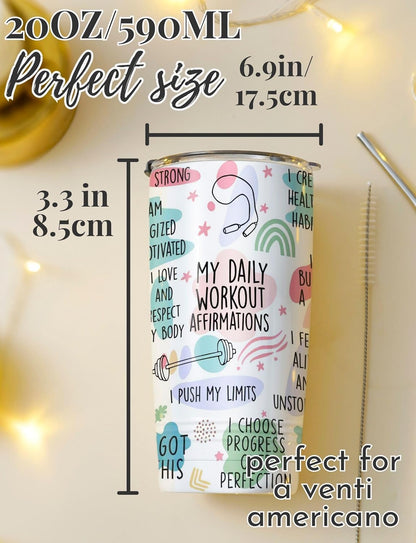 Onebttl Workout Fitness Gym Gifts for Women, 20oz Stainless Steel Tumbler with Lid Straw, Exercise Gift for Her, Friends for Birthday, Christmas - My Daily Affirmations