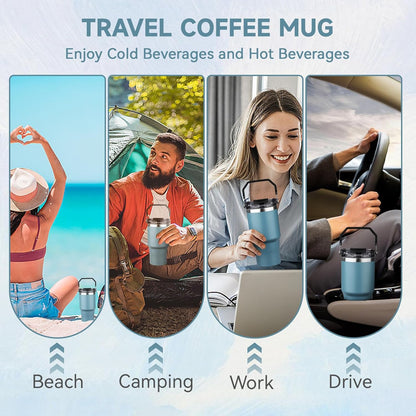 30oz Tumbler with Handle and Flip Straw Lid Double Wall Insulated Travel Coffee Mug Stainless Steel Vacuum Insulated Coffee Tumbler Cup for Hot and Cold Beverages,Leak-proof&BPA-free (30oz,Black)