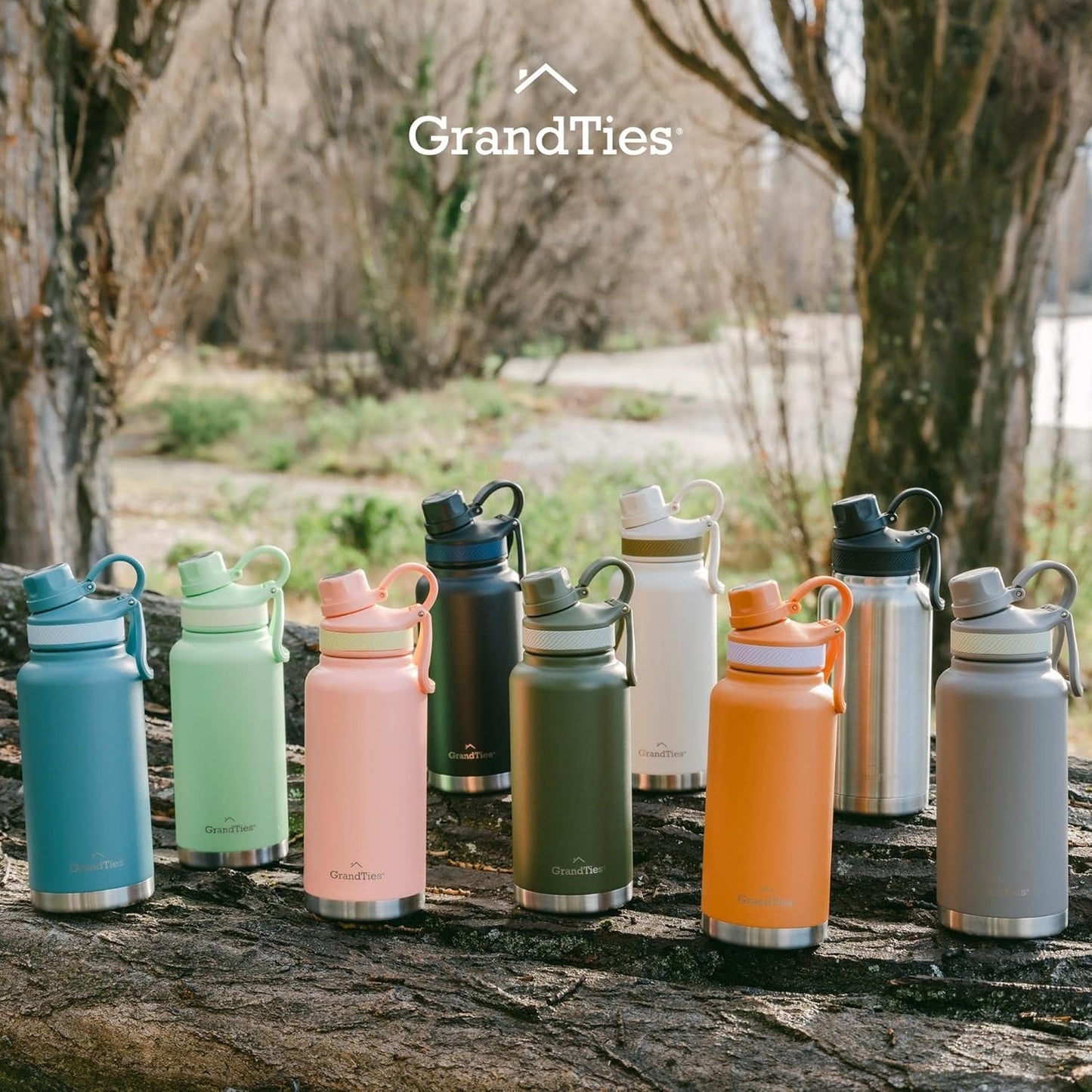 GRANDTIES 2 Lids Sports Stainless Steel Water Bottles – Wide Mouth Vacuum Insulated Reusable Leak Proof BPA-Free Travel Metal Canteen, Thermal Bottles for Men Women Gym (Ivory White 32 oz)