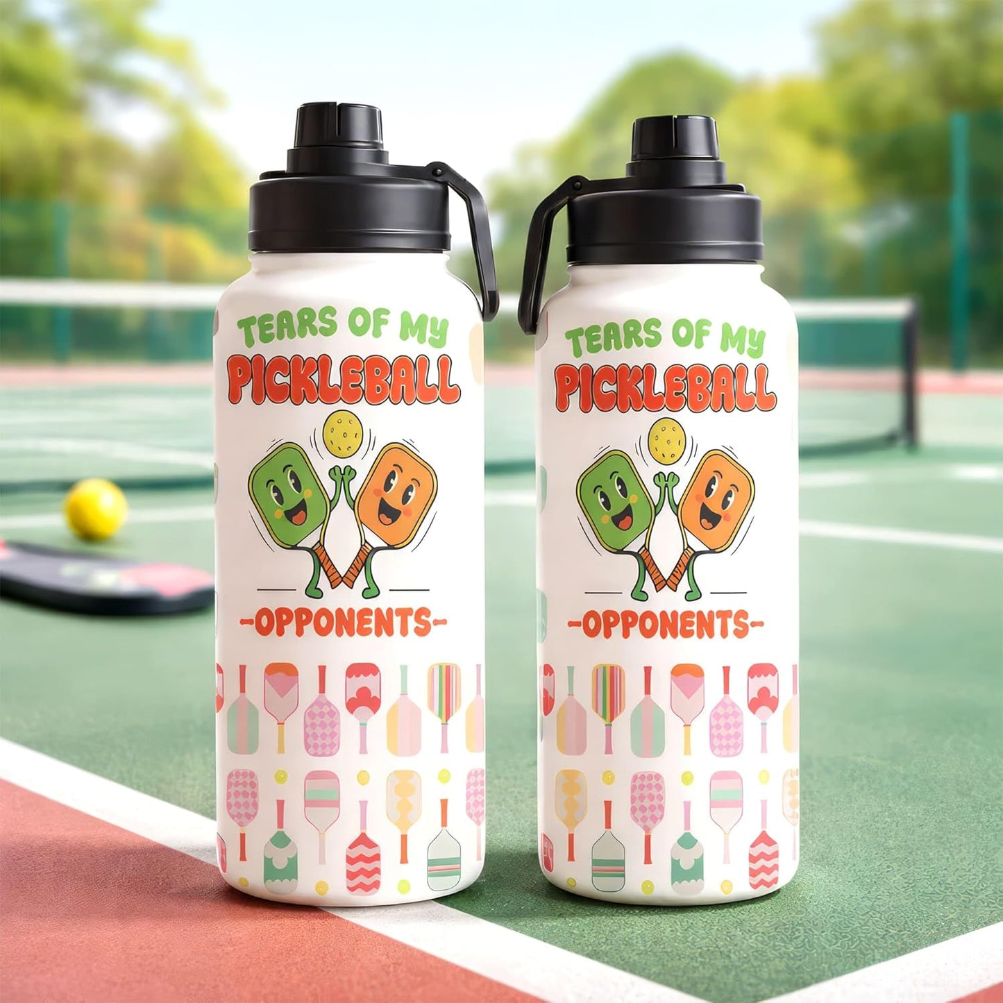 Funny Pickleball Water Bottle 32oz with Lid, Tears of My Pickleball Opponents, Pickleball Gifts for Pickleball Players, Pickleball Lovers, Sports Bottle for Women Men, Stainless Steel