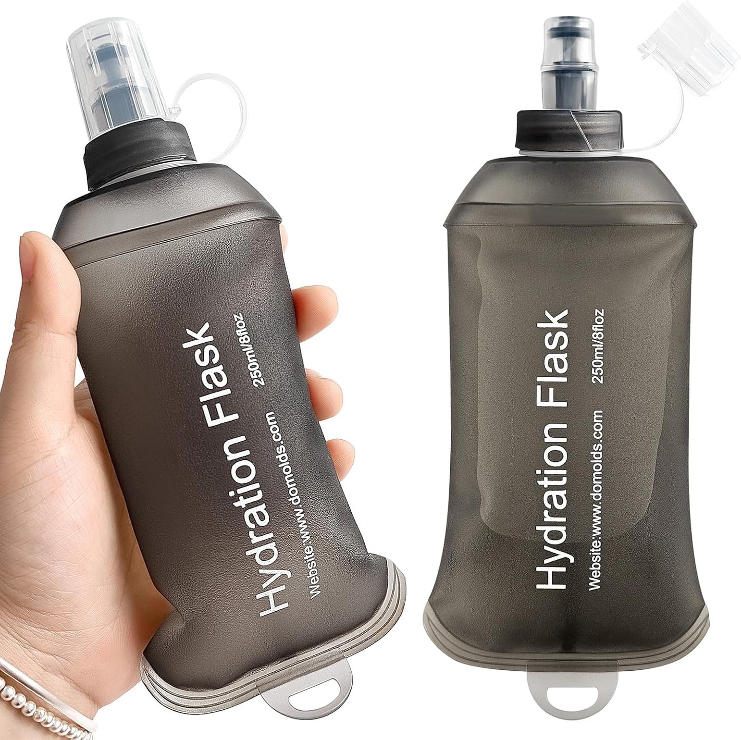 GYGYL Soft Flask, TPU Collapsible Soft Water Bottle for Hydration Pack, Running Vest, Leak-Proof Folding Water Bottle for Hiking Cycling Climbing Jogging-250ml Grey