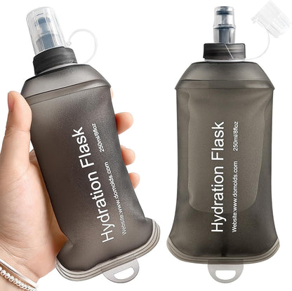 GYGYL Soft Flask, TPU Collapsible Soft Water Bottle for Hydration Pack, Running Vest, Leak-Proof Folding Water Bottle for Hiking Cycling Climbing Jogging-250ml Grey