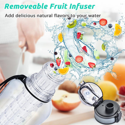 UTEBIT 32 OZ Fruit Infuser Water Bottle, Insulated Sports Water Bottle With Straw, 1L BPA Free Leak Proof Tritan Large Water Jug with Strap for Gym, Camping, Travel, Outdoor