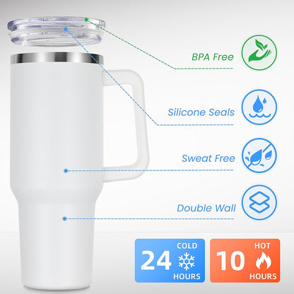 DOMICARE 40 oz Tumbler with Handle and Straw, Stainless Steel Tumbler with Lid and Straw, Reusable Vacuum Insulated Cup, Travel Coffee Mug, Blue, 1Pack