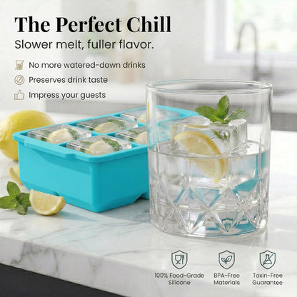 KitchFort Large Silicone Ice Cube Tray (2-Pack), Easy Release 2" Big Ice Cubes - Cocktail, Whiskey Ice Cubes Mold - Ice Trays for Freezer with Lid - Stackable Silicone Ice Tray - Black