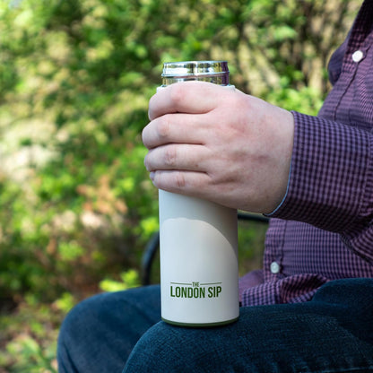 The London Sip Multi-Purpose Travel Mug and Tumbler Fruit Infused Flask Hot and Cold Double Wall Stainless Steel Thermos with Extra-Long Infuser, Purple
